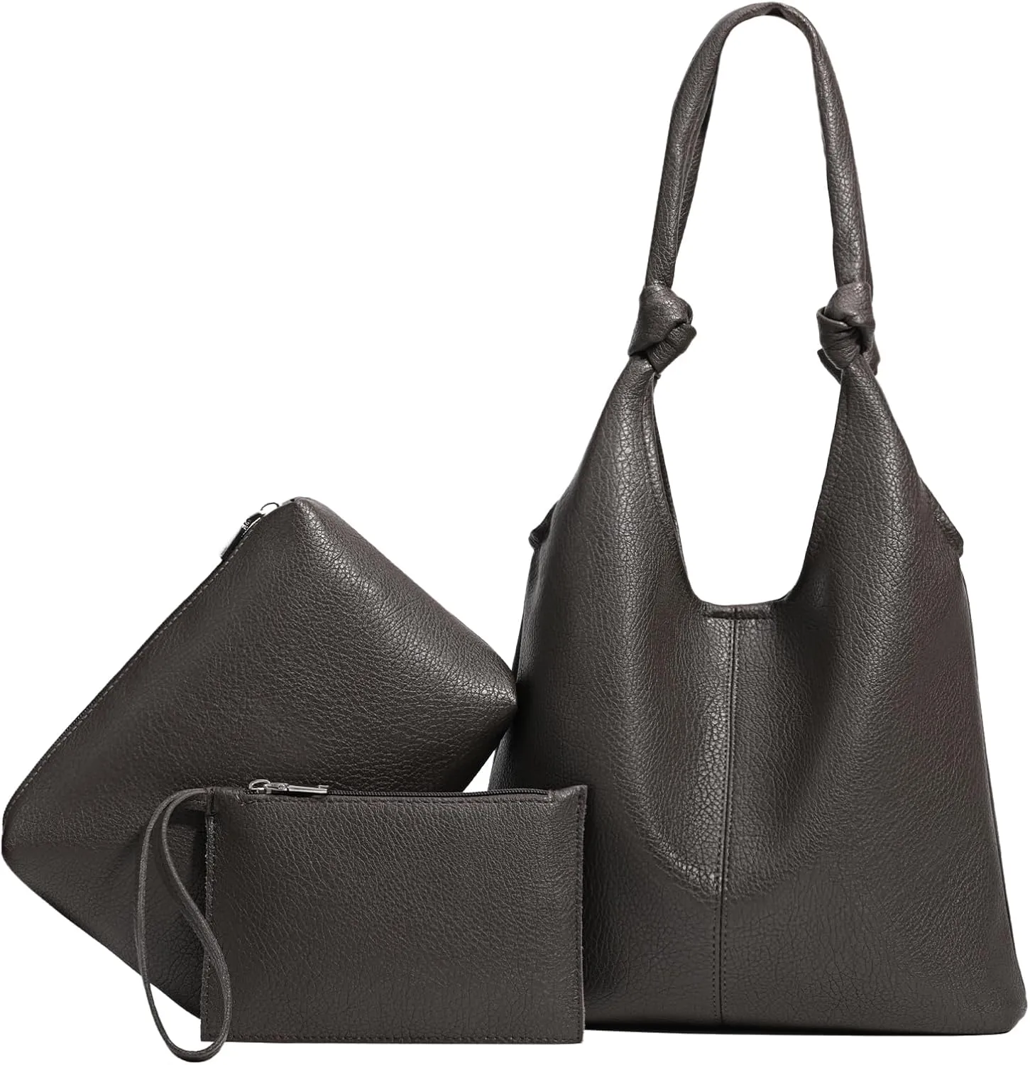 Vegan Leather Hobo Purses set, Slouchy Shoulder Bag Knotted Hobo Bags for Women with a small Purse and Clutch Handbag