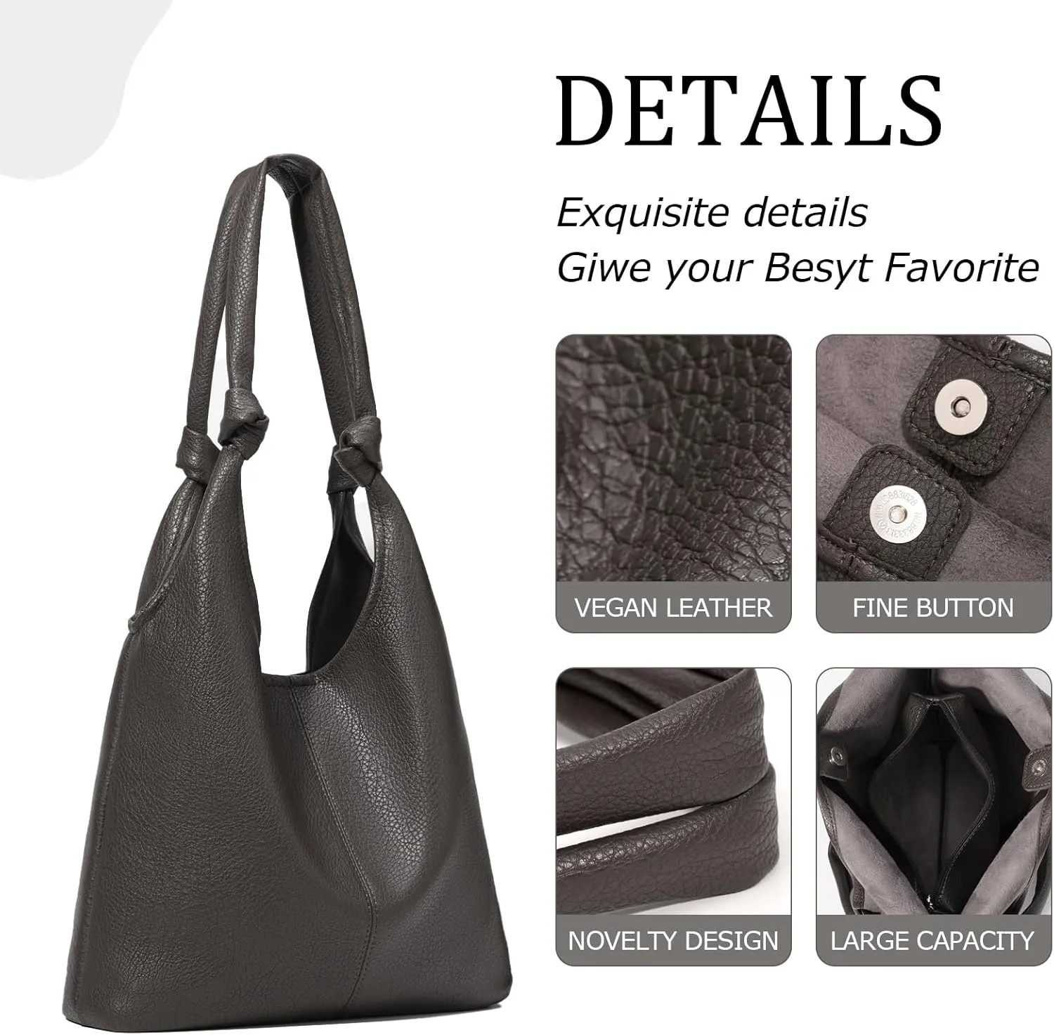 Vegan Leather Hobo Purses set, Slouchy Shoulder Bag Knotted Hobo Bags for Women with a small Purse and Clutch Handbag