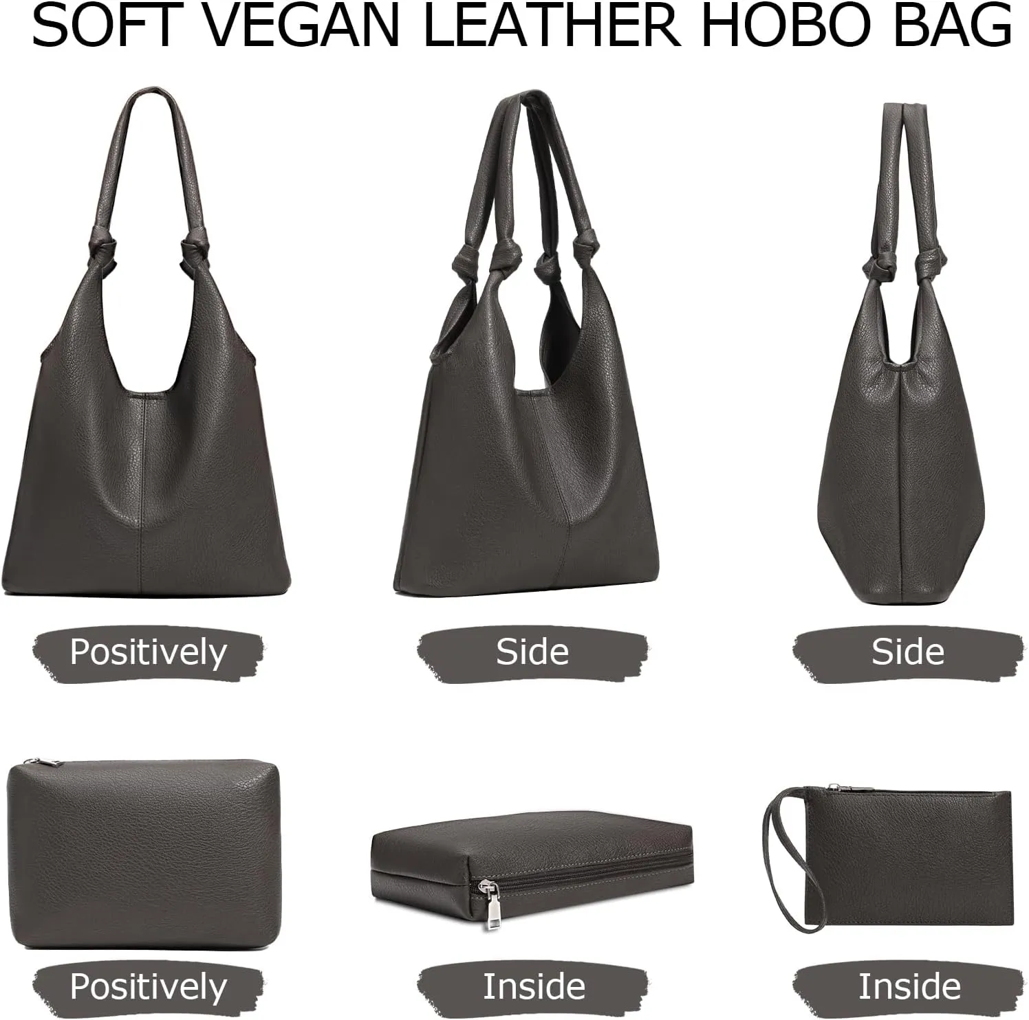 Vegan Leather Hobo Purses set, Slouchy Shoulder Bag Knotted Hobo Bags for Women with a small Purse and Clutch Handbag