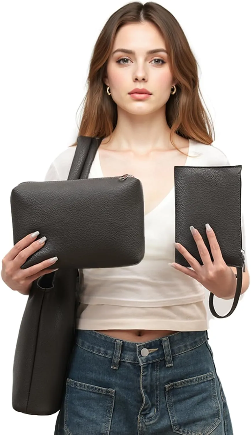 Vegan Leather Hobo Purses set, Slouchy Shoulder Bag Knotted Hobo Bags for Women with a small Purse and Clutch Handbag