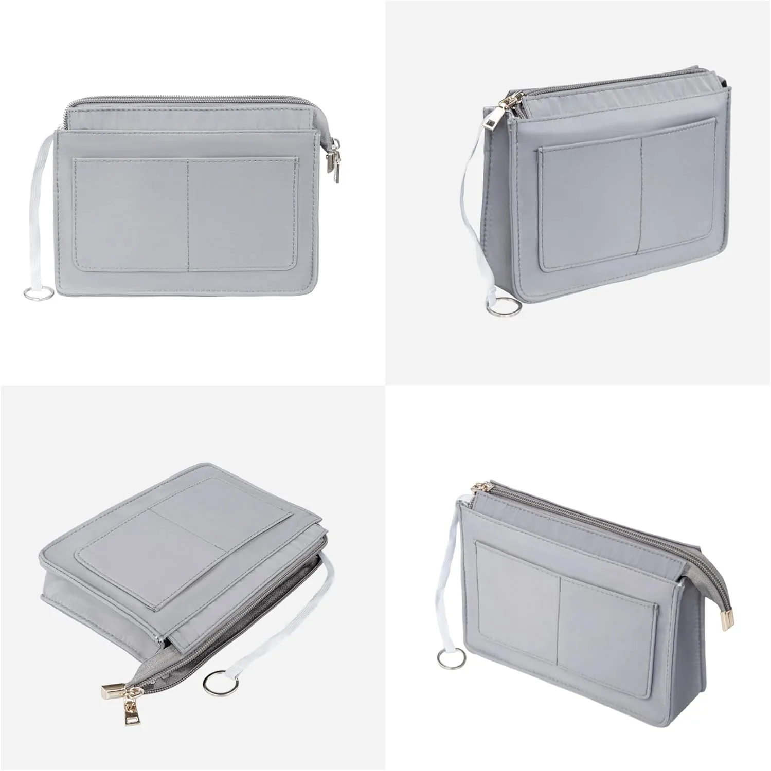 Vercord Purse Organizer Insert with Zipper for Women Hobo Handbags Shaper Insert 12 Pockets Bag Grey Small