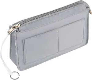 Vercord Purse Organizer Insert with Zipper for Women Hobo Handbags Shaper Insert 12 Pockets Bag Grey Small