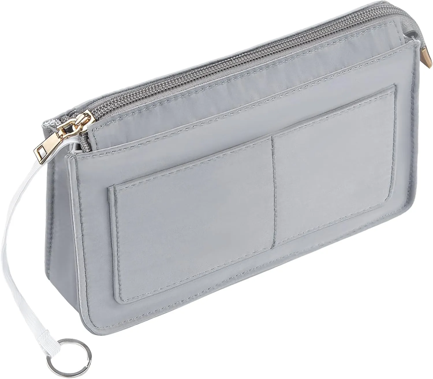 Vercord Purse Organizer Insert with Zipper for Women Hobo Handbags Shaper Insert 12 Pockets Bag Grey Small