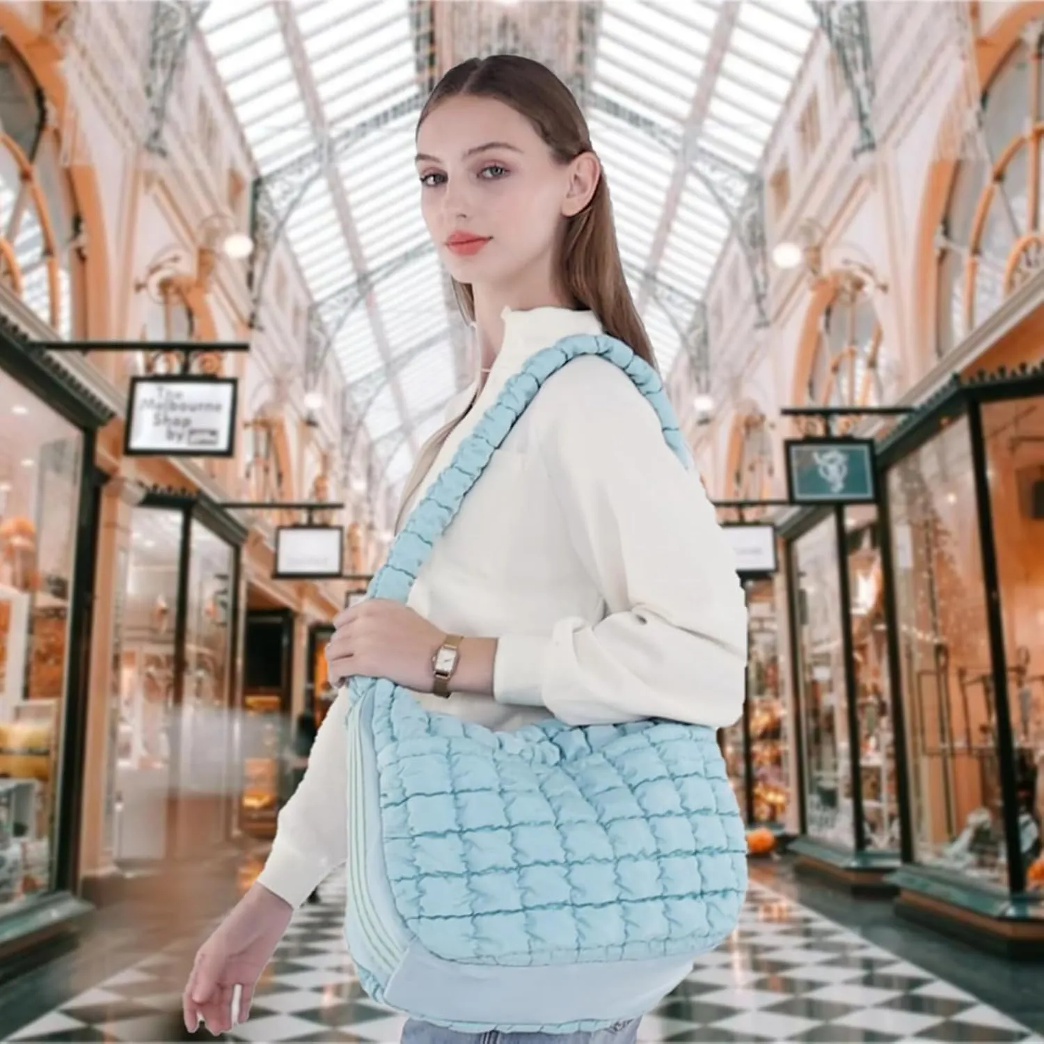 VH&GRED Puffer Quilted Carryall Bag Large Padding Tote Lightweight Crossbody Purse Casual Hobo Handbag for Women