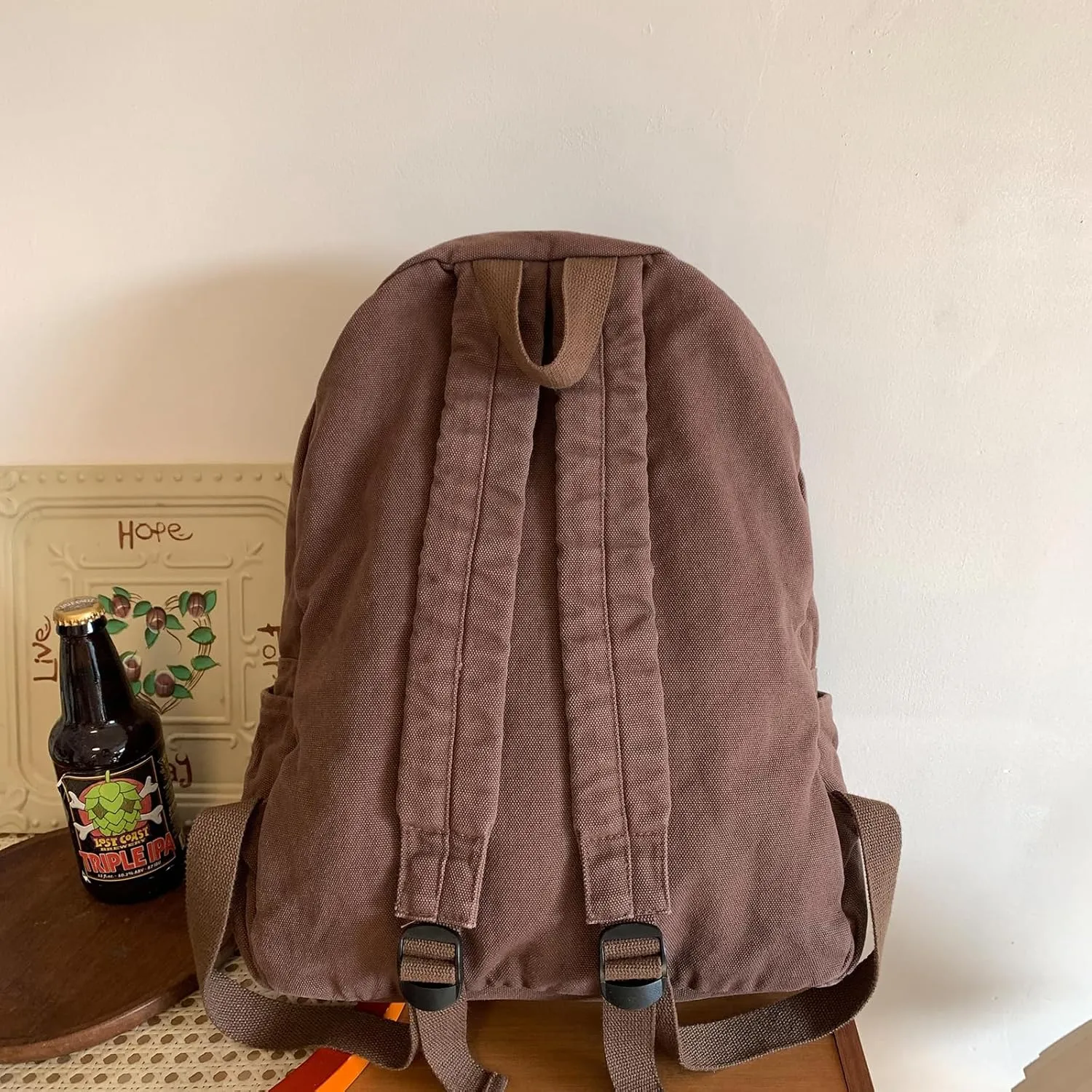 Vintage Canvas Backpack for Women Grunge Hippie Cute Boho School Backpack Casual Y2K Aesthetic Backpack (Coffee)