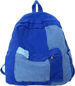 Vintage Canvas Backpack for Women Men Grunge Hippie Boho Patchwork Backpack College Book Bag Travel Casual Daypack (One Size,Blue)