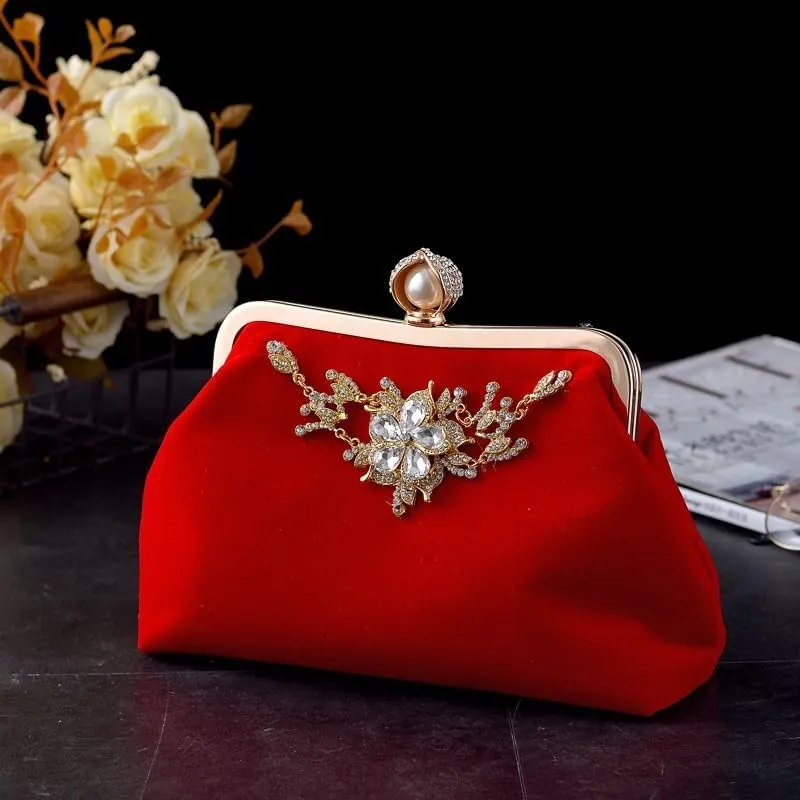 Vintage Cat's Eye Velvet Clutch Bag With Diamond Accents Cheongsam Handbag