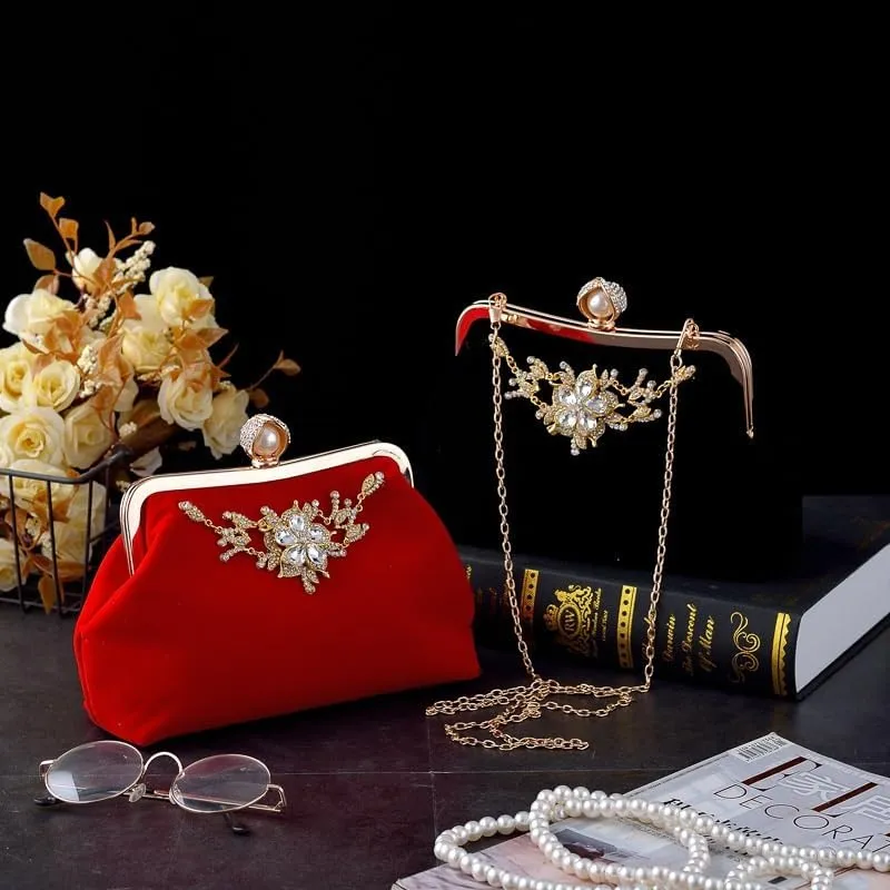 Vintage Cat's Eye Velvet Clutch Bag With Diamond Accents Cheongsam Handbag