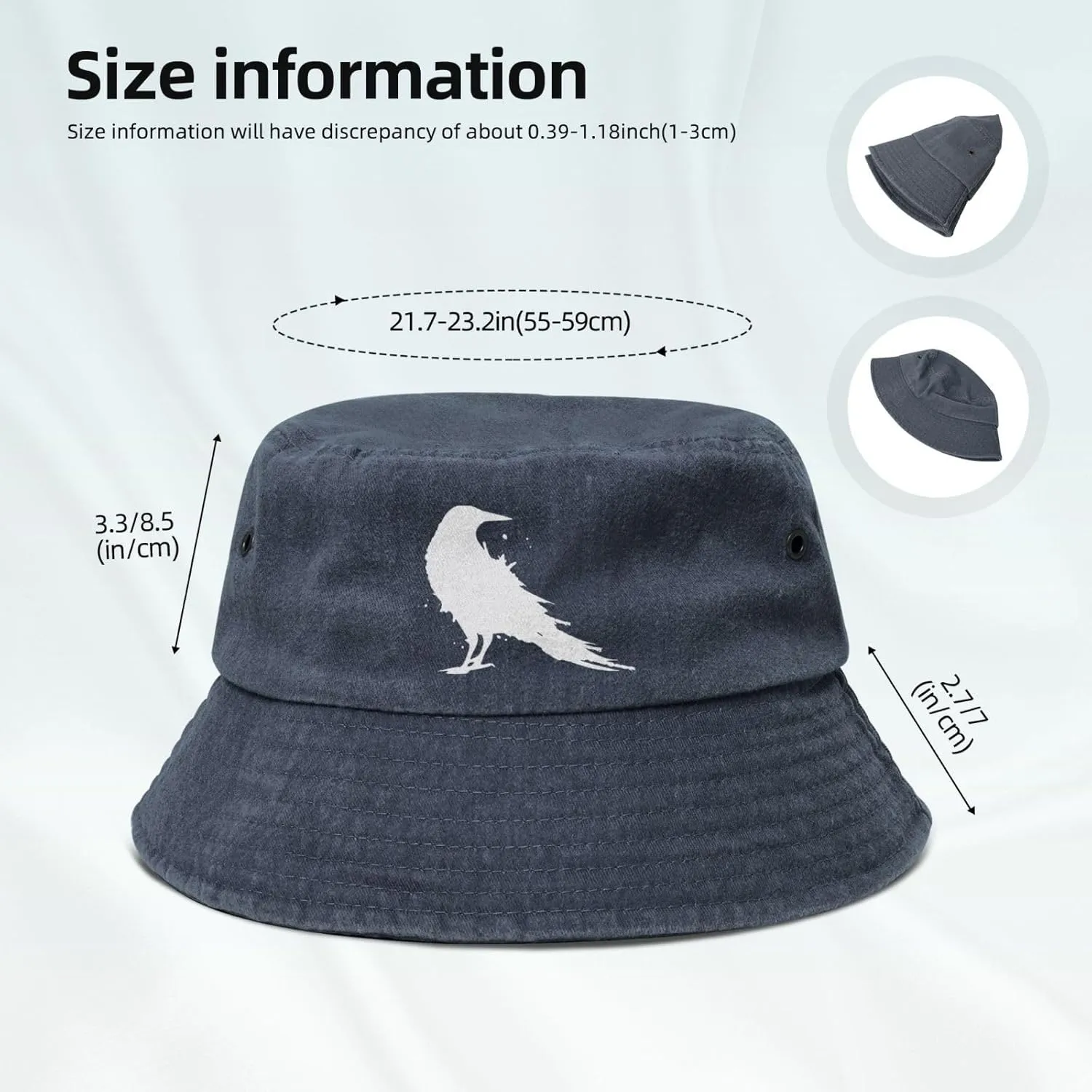 Vintage-Crow-Raven-Black-Bird Outdoors Washed Denim Fisherman Hat Fishing Hat Bucket Hat Cowboy Hat