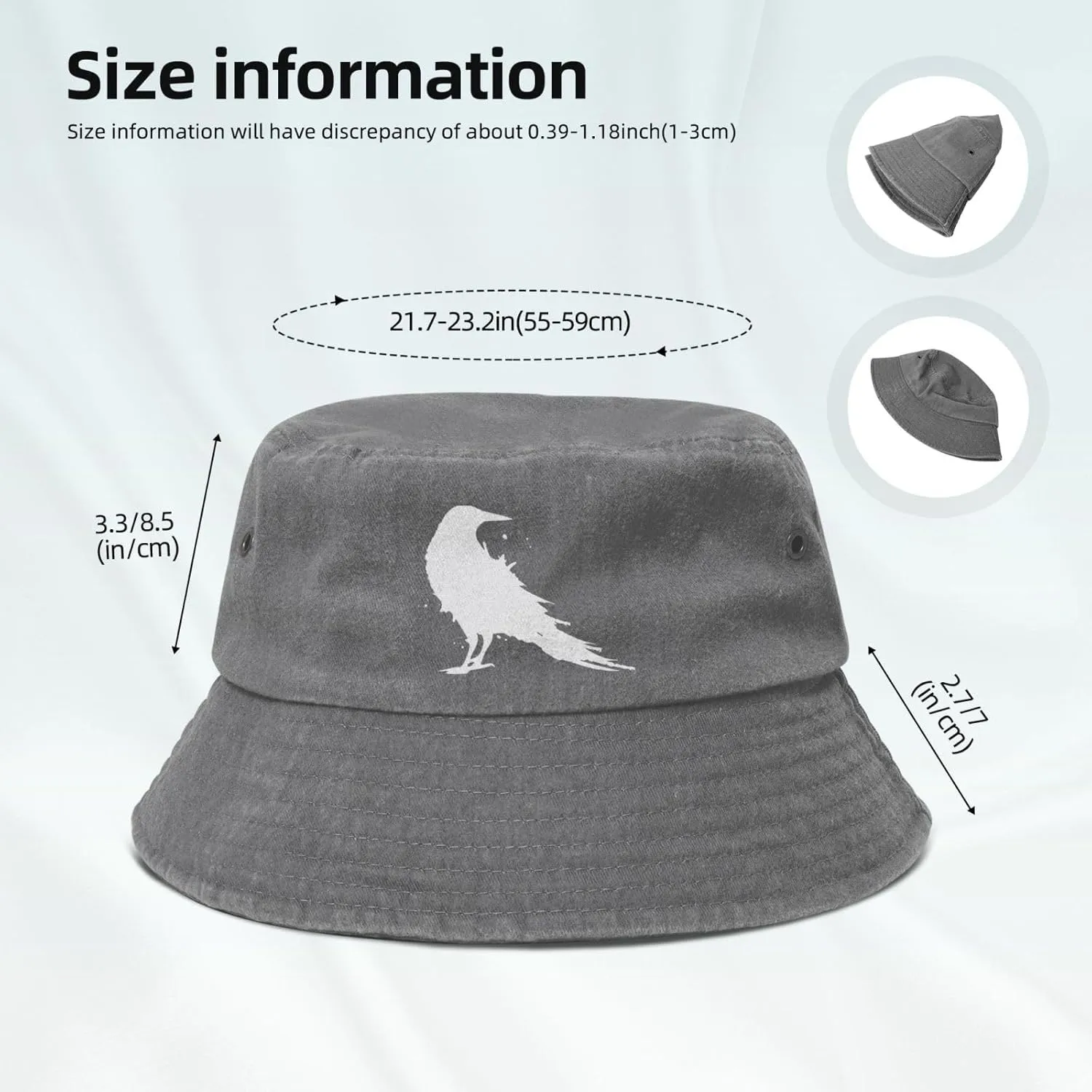 Vintage-Crow-Raven-Black-Bird Outdoors Washed Denim Fisherman Hat Fishing Hat Bucket Hat Cowboy Hat