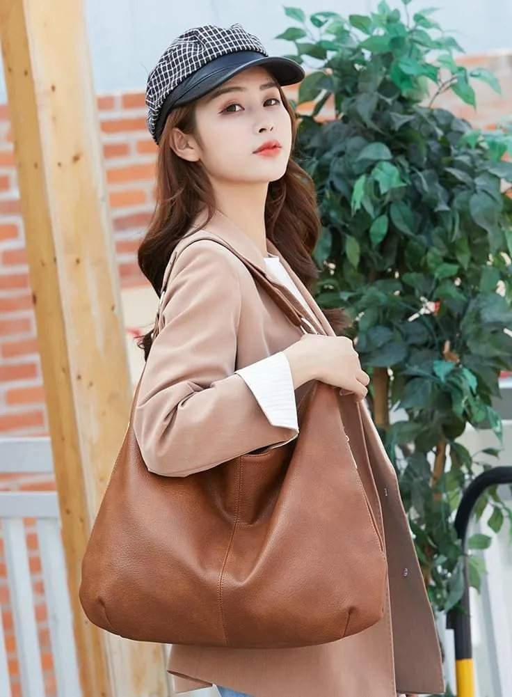 Vintage Hobo Bags for Women Stylish Slouchy Tote Purses for Traveling Vegan Leather Handbag with Large Capacity