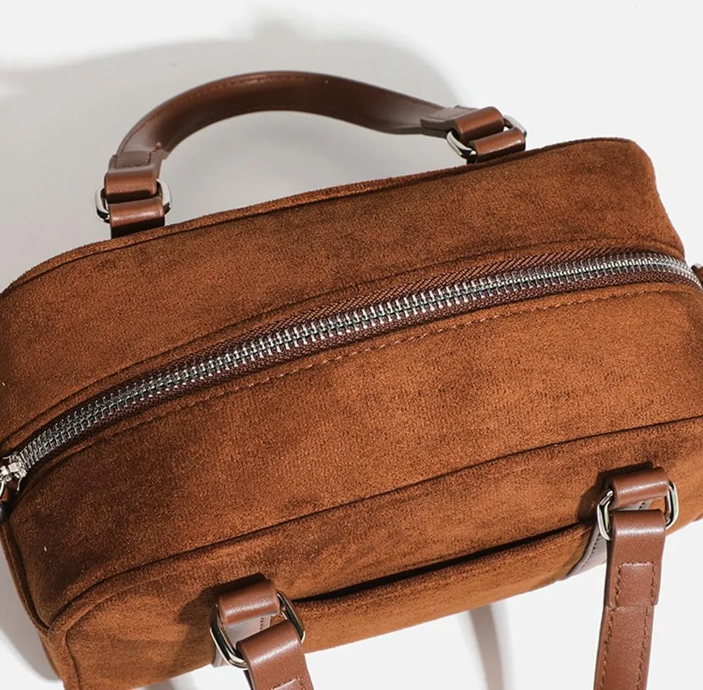 Vintage Matte Suede Shoulder Bag Satchel Purse Boston Bag Crossbody Bag Chic Tote Bag Top-Handle Bags for Women Girls