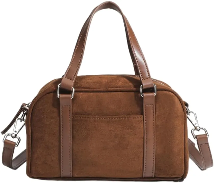 Vintage Matte Suede Shoulder Bag Satchel Purse Boston Bag Crossbody Bag Chic Tote Bag Top-Handle Bags for Women Girls