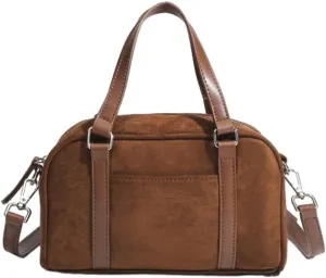 Vintage Matte Suede Shoulder Bag Satchel Purse Boston Bag Crossbody Bag Chic Tote Bag Top-Handle Bags for Women Girls
