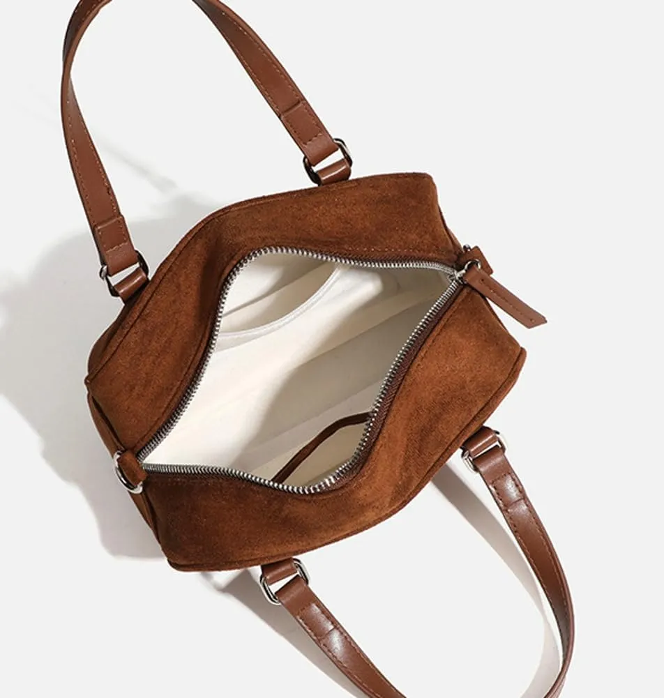 Vintage Matte Suede Shoulder Bag Satchel Purse Boston Bag Crossbody Bag Chic Tote Bag Top-Handle Bags for Women Girls