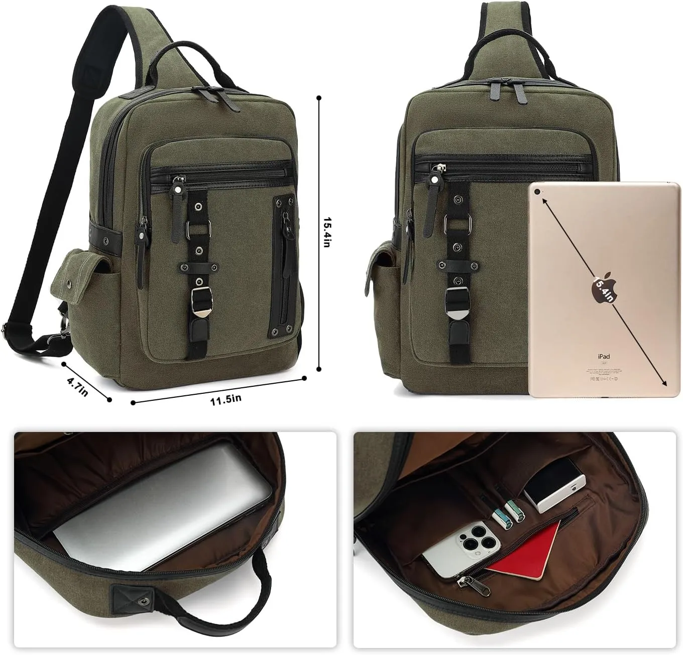 Vintage Messenger Bag, Canvas Backpack for Travel, Men's Shoulder Bag, Dual-use Bag for Hand Carry and Crossbody Carry