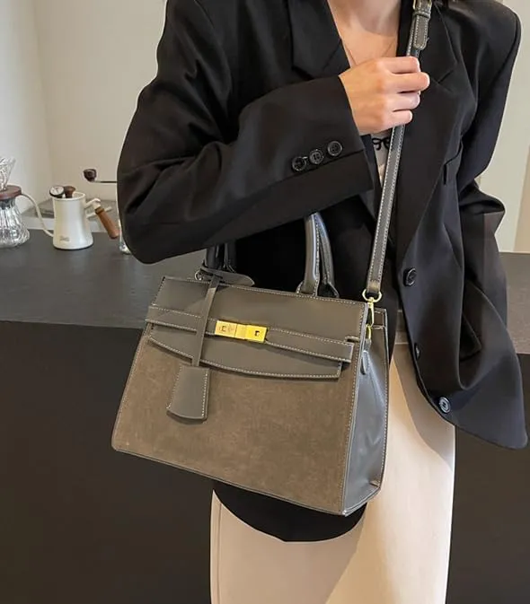 Vintage Suede Shoulder Bag Tote Bag Crossbody Bag Satchel Purse Chic Handbag Top-Handle Handbags for Women Girls