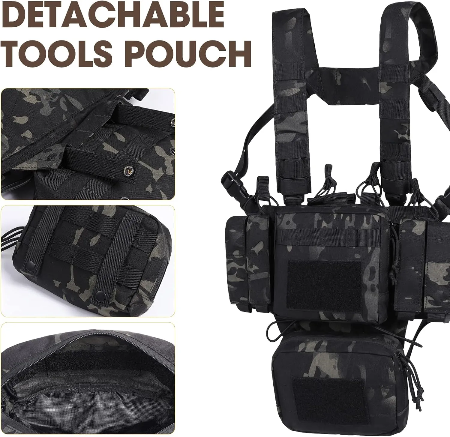 VISMIX Tactical Chest Rig, Adjustable&Detachable Molle Chest Rigs with Mag Pouch