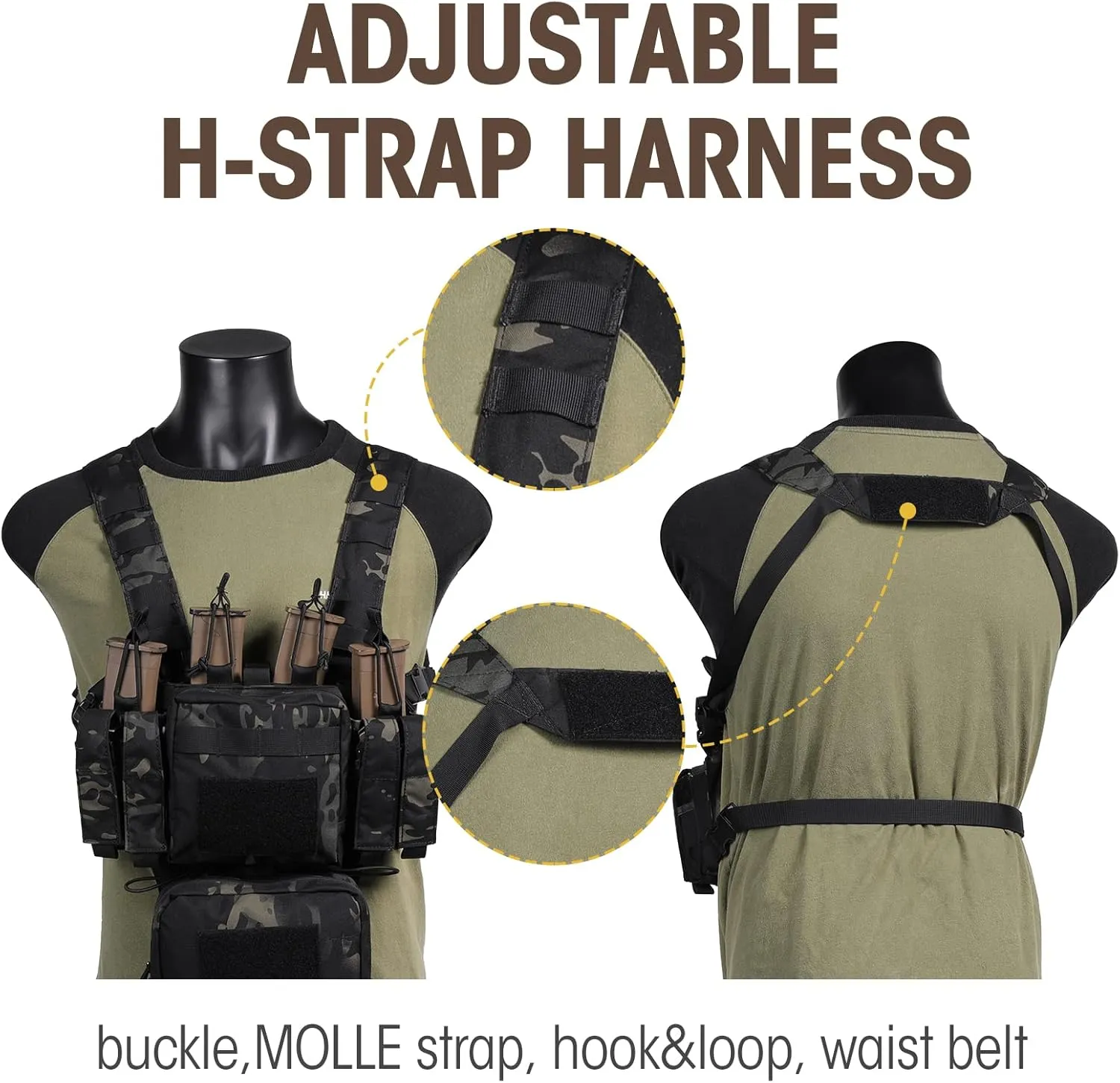 VISMIX Tactical Chest Rig, Adjustable&Detachable Molle Chest Rigs with Mag Pouch