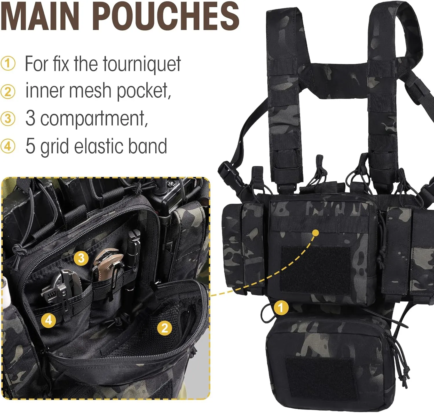 VISMIX Tactical Chest Rig, Adjustable&Detachable Molle Chest Rigs with Mag Pouch