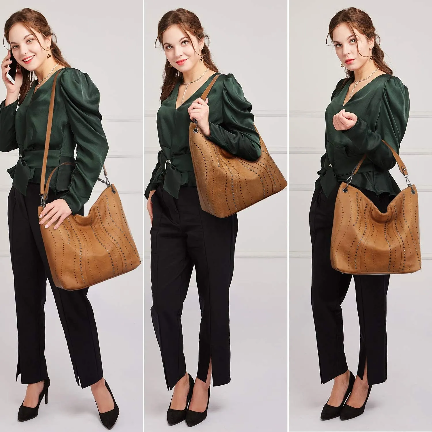 VONMAY Purses for Women Vegan Leather Handbags Large Ladies Studs Hobo Bags Tote Purse Bucket Shoulder Bag