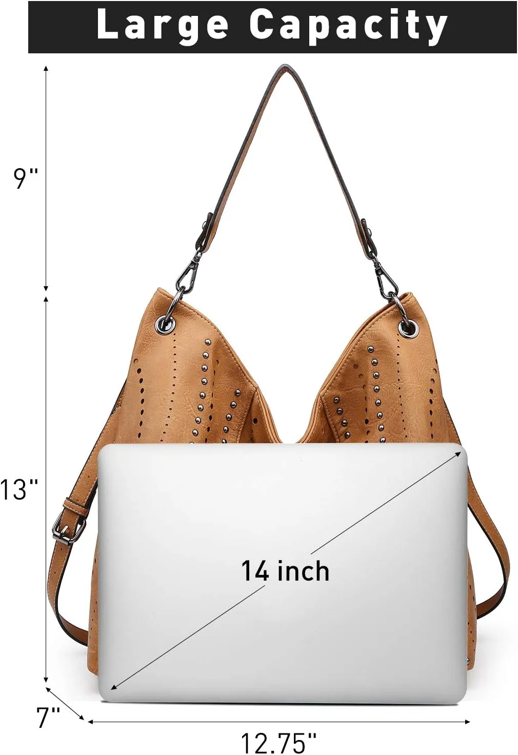 VONMAY Purses for Women Vegan Leather Handbags Large Ladies Studs Hobo Bags Tote Purse Bucket Shoulder Bag
