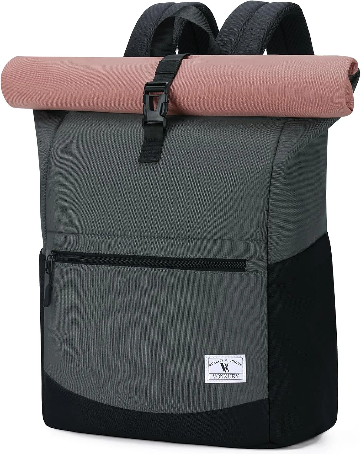 VX VONXURY Roll Top Backpack for Women,15.6 inch Laptop Backpack for Men,Top Open Casual Daypack for Work Travel