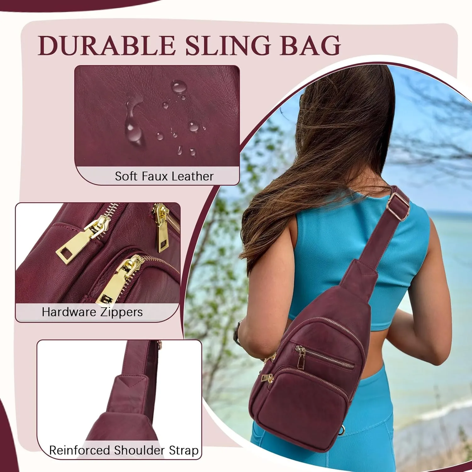 VX VONXURY Sling Bag for Women,PU Leather Crossbody Fanny Packs, Multipurpose Chest Bag with Adjustable Strap