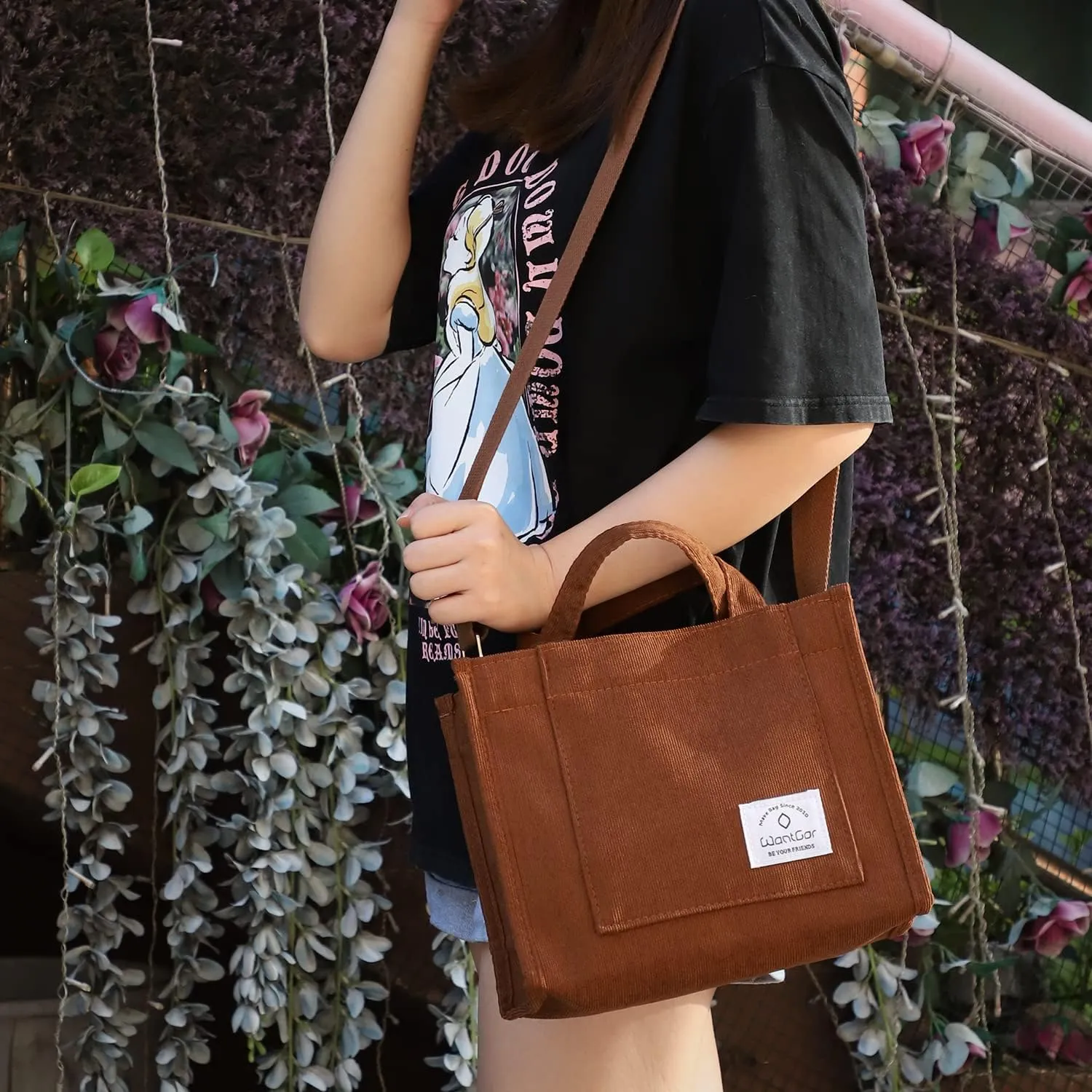 WantGor Tote Bag for Women, Corduroy Crossbody Bags Shoulder Handbag Small Satchel Hobo Bag Purse