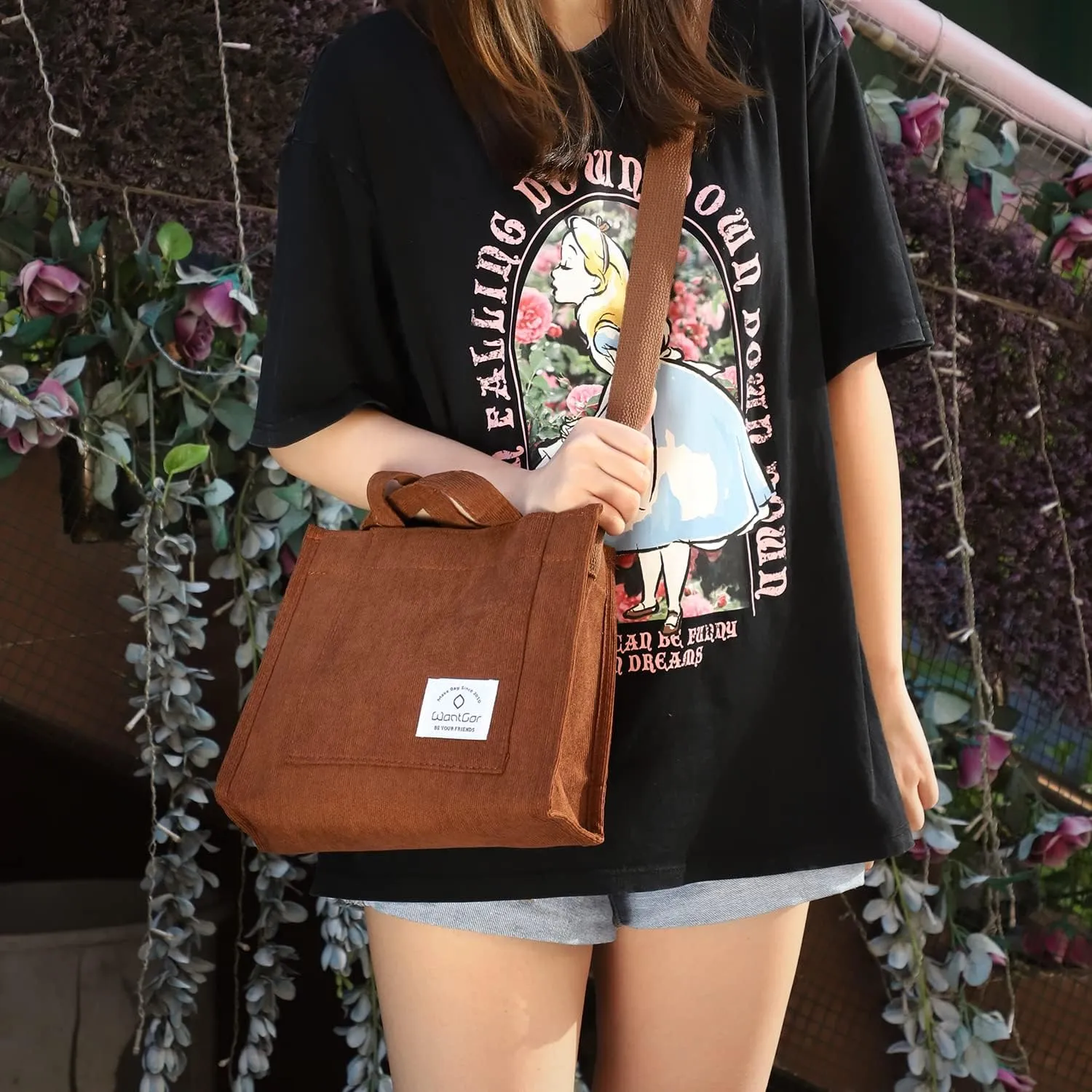 WantGor Tote Bag for Women, Corduroy Crossbody Bags Shoulder Handbag Small Satchel Hobo Bag Purse