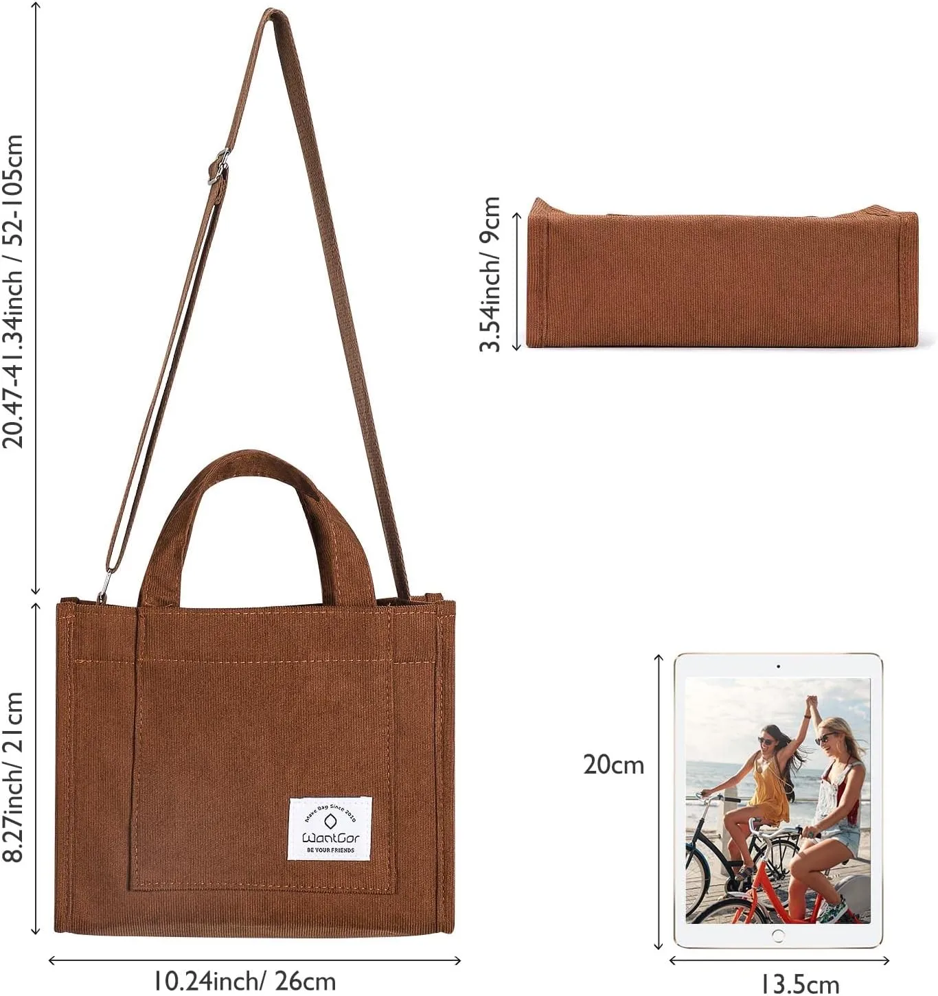 WantGor Tote Bag for Women, Corduroy Crossbody Bags Shoulder Handbag Small Satchel Hobo Bag Purse