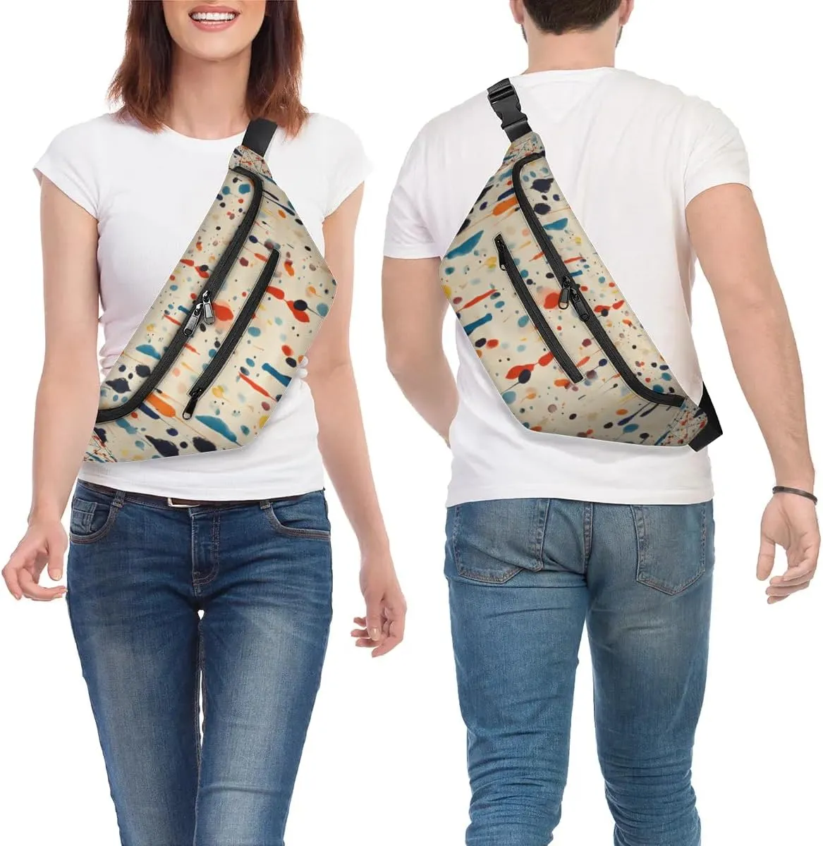 Watercolour Abstract Sling Bag Crossbody Backpack Chest Daypack for Women Sport Travel Hiking Casual Bag Multipurpose Waist Pack With Zipper Closure Adjustable Strap Shoulder Bag