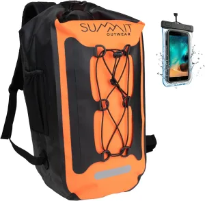 Waterproof Backpack –Dry Bag Backpack with Roll Top Closure – Hiking – Dry Sack for Kayaking (Midnight Mango Orange, 25 Liter)