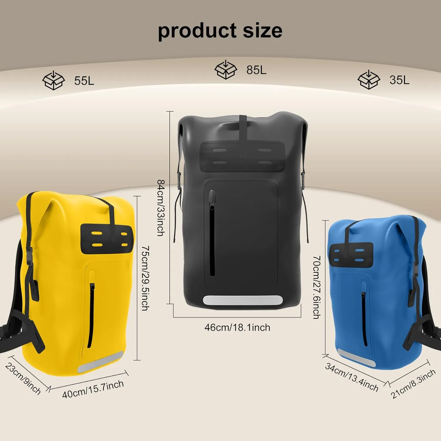 Waterproof Backpack，Heavy Duty Hiking Backpack，35/55/85L dry bag backpack waterproof for Men，Roll-Top Closure，for Kayaking, Travel, Hiking, Fishing, Camping, Motorcycles (blue, 35L)
