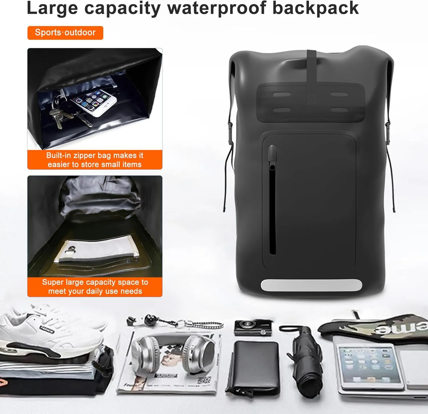 Waterproof Backpack，Heavy Duty Hiking Backpack，35/55/85L dry bag backpack waterproof for Men，Roll-Top Closure，for Kayaking, Travel, Hiking, Fishing, Camping, Motorcycles (blue, 35L)