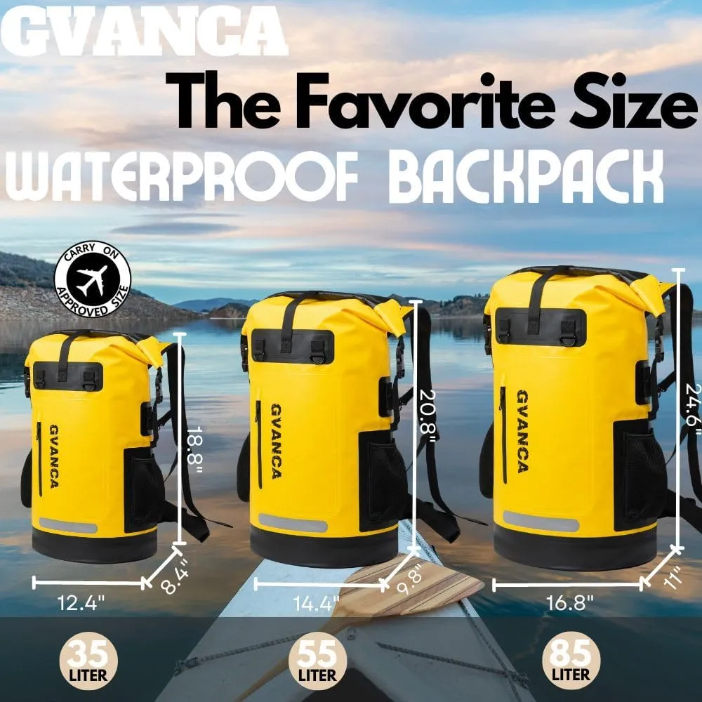 Waterproof Dry Bag Backpack for Kayaking, Roll Top Kayak Dry Backpack, Floating Outdoor Dry Sack Boating Sailing Canoeing Rafting Fishing Camping 35L Yellow