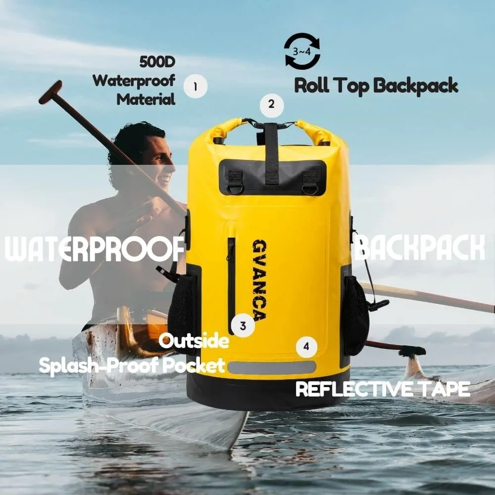 Waterproof Dry Bag Backpack for Kayaking, Roll Top Kayak Dry Backpack, Floating Outdoor Dry Sack Boating Sailing Canoeing Rafting Fishing Camping 35L Yellow