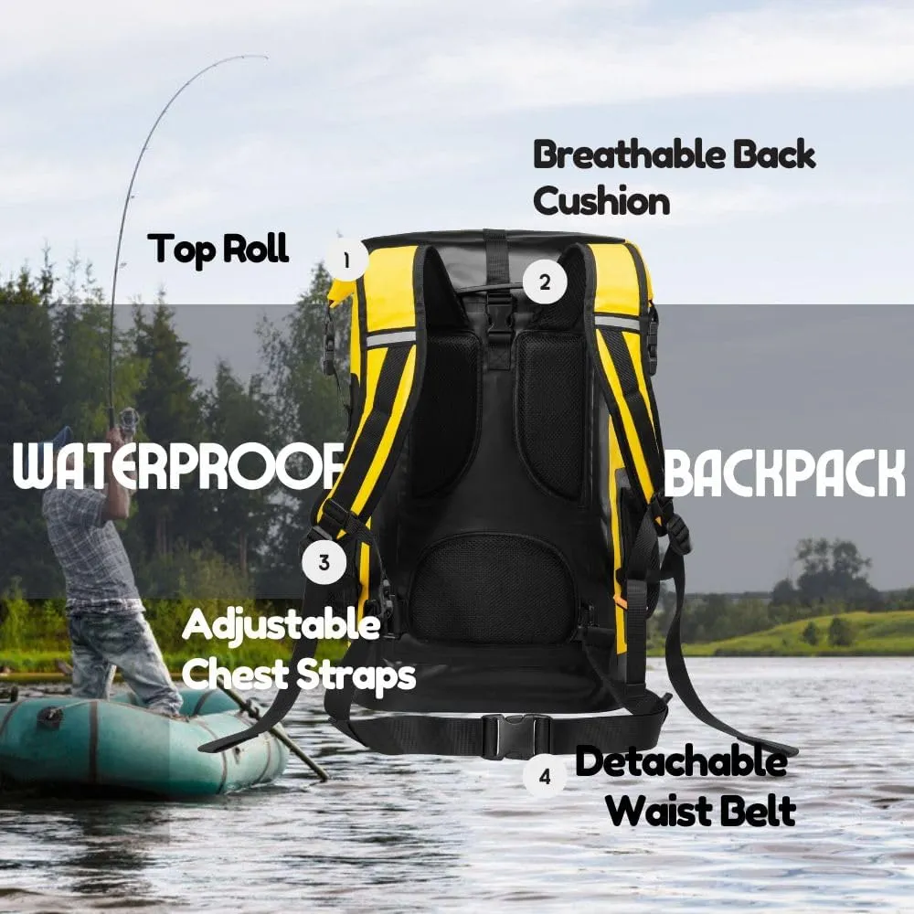 Waterproof Dry Bag Backpack for Kayaking, Roll Top Kayak Dry Backpack, Floating Outdoor Dry Sack Boating Sailing Canoeing Rafting Fishing Camping 35L Yellow