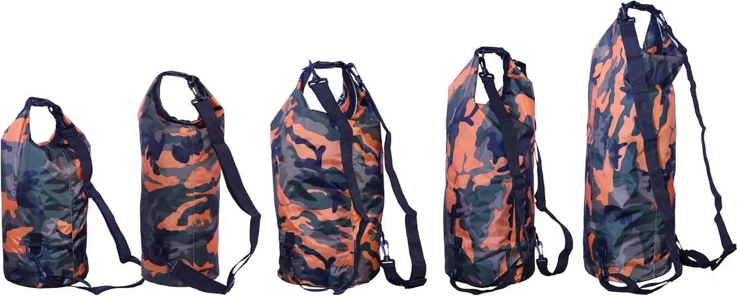 Waterproof Dry Bag Combo 5-30L Roll Top Dry Storage Bag Backpack for Kayaking Boating Beach Camping Travel Fishing, w/Phone Case & Collapsible Water Bottle & Sunglasses & Ear Band,Orange 15L