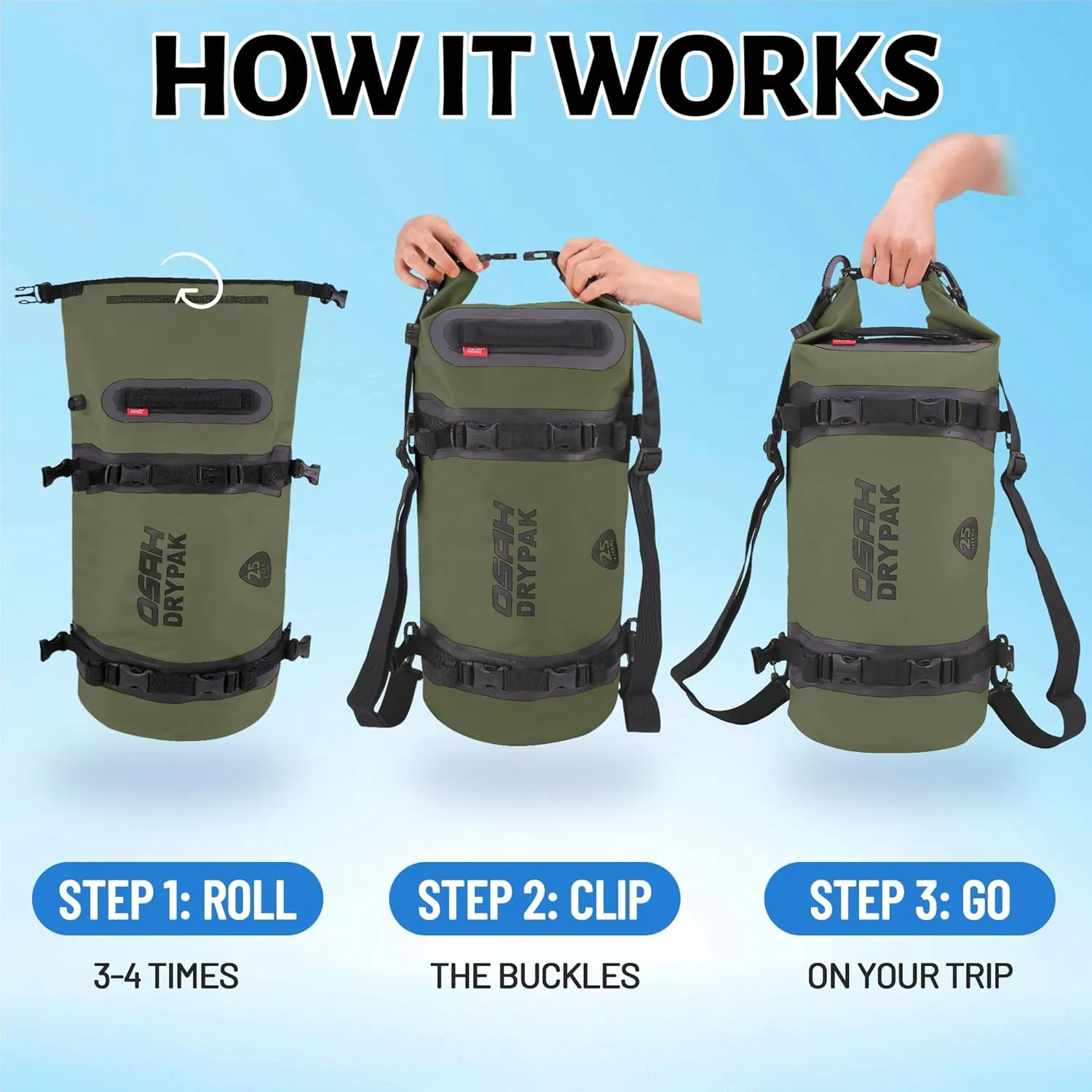Waterproof Dry Bag - Motorcycle Luggage Tail Bag with Straps for Back Seat, Roll Top Lightweight Waterproof Backpack Sack for Travel, Swimming, Boating, Kayaking, Camping and Beach