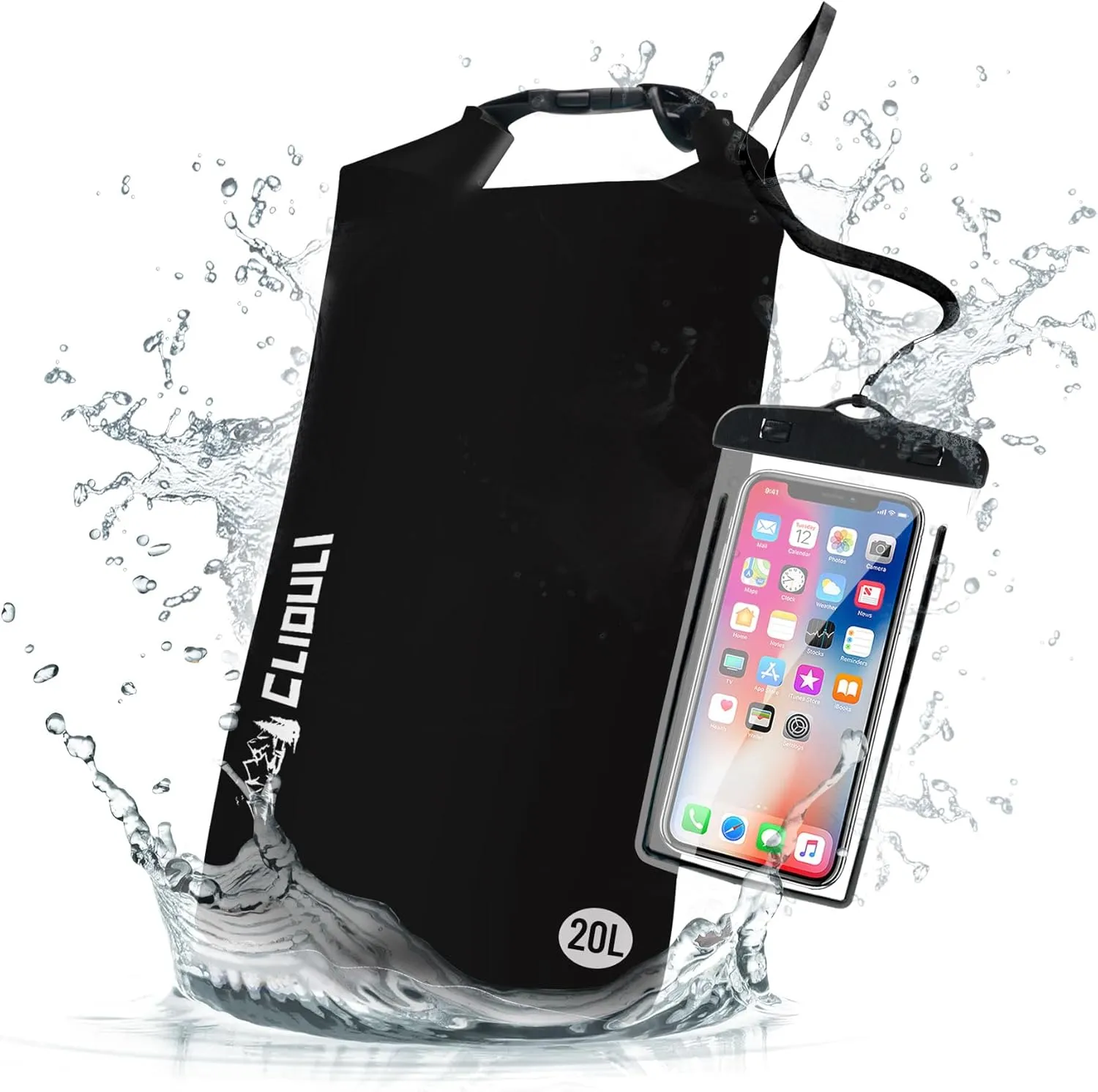 Waterproof Dry Bag,Roll Top Black Large Waterproof Backpack 2L/5L/10L/20L/30L/40L Floating Lightweight Bags for Kayaking, Boating, Fishing, Swimming Camping with Waterproof Phone Case