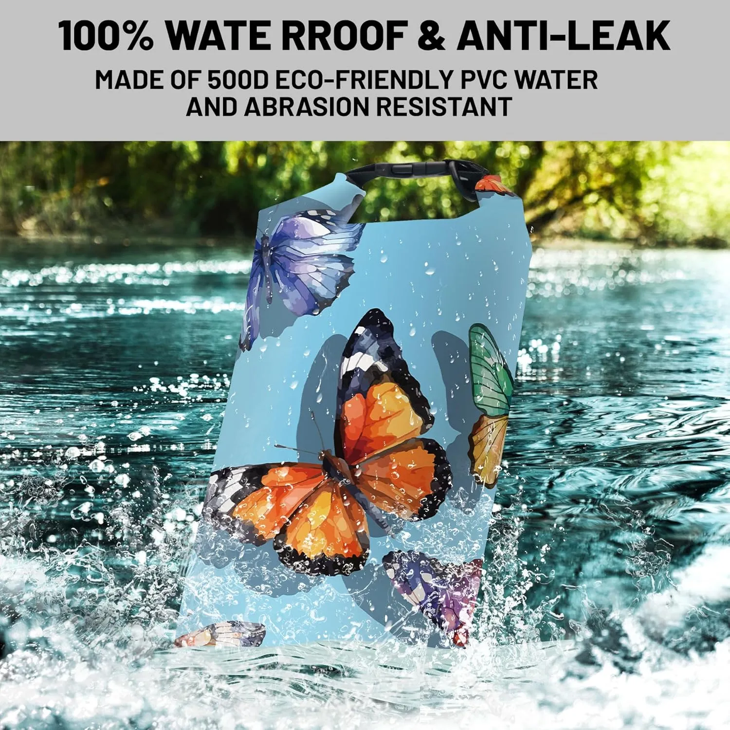 Waterproof Dry Bag,Roll Top Butterflies Waterproof Backpack 5L/10L/20L Floating and Lightweight Bags for Kayaking, Boating, Fishing, Swimming and Camping