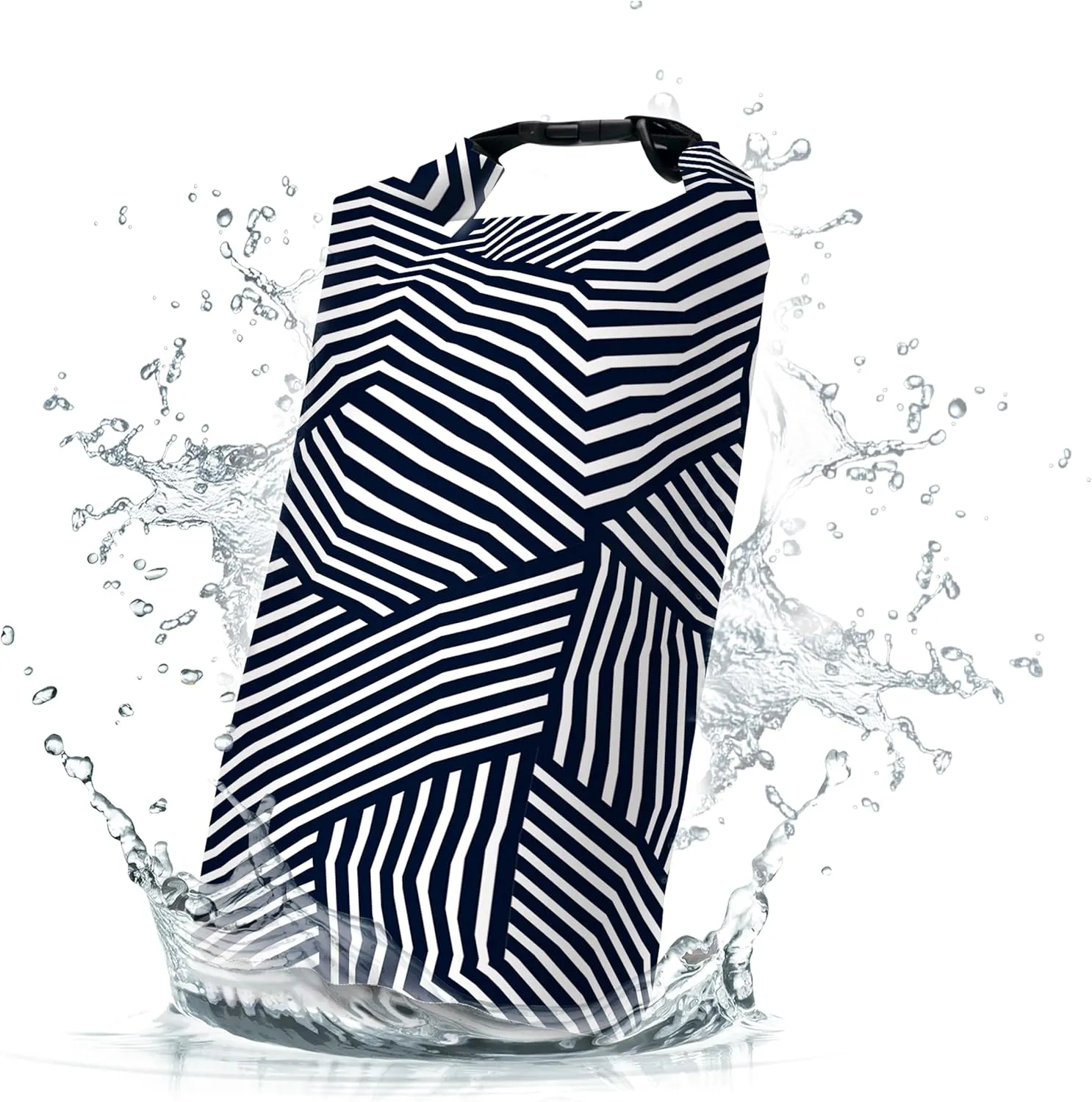 Waterproof Dry Bag,Roll Top Navy and White Geometric Waterproof Backpack 5L/10L/20L Floating and Lightweight Bags for Kayaking, Boating, Fishing, Swimming and Camping