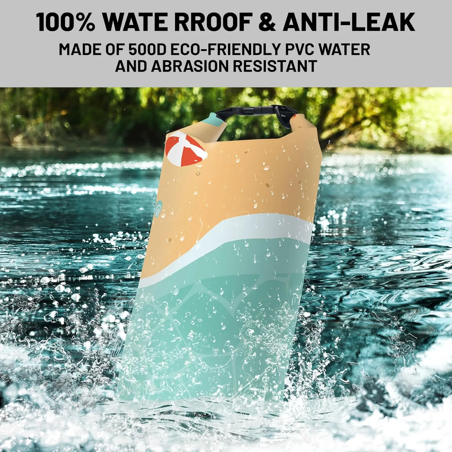 Waterproof Dry Bag,Roll Top Summer Beach Coastal Theme Waterproof Backpack 5L/10L/20L Floating and Lightweight Bags for Kayaking, Boating, Fishing, Swimming and Camping