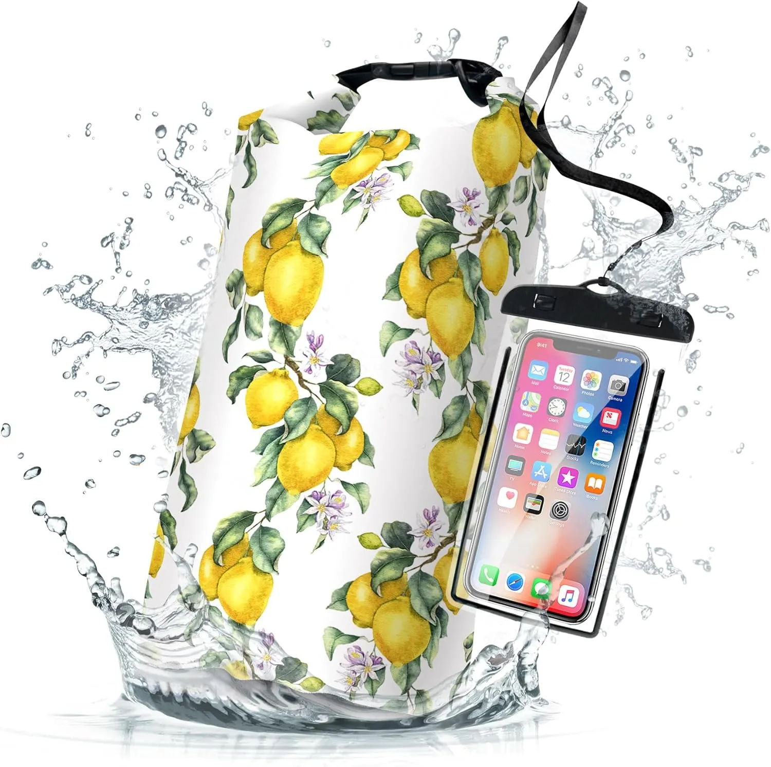 Waterproof Dry Bag,Roll Top Summer Lemon Waterproof Backpack 5L/10L/20L Floating and Lightweight Bags for Kayaking, Boating, Fishing, Swimming and Camping with Waterproof Phone Case