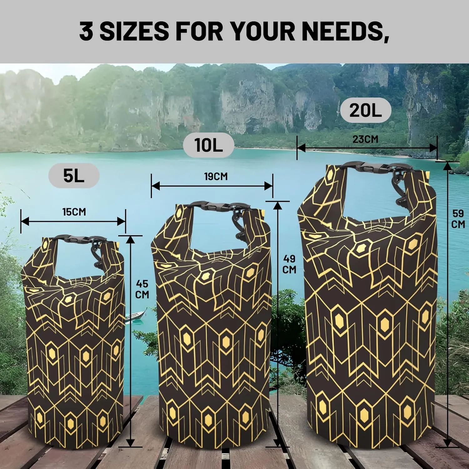 Waterproof Dry Bag,Roll Top Yellow Modern Abstract Geometric Print Small Waterproof Backpack 5L/10L/20L Floating and Lightweight Bags for Kayaking, Boating, Fishing, Swimming and Camping