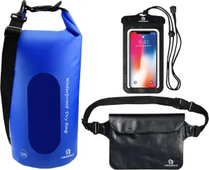 Waterproof Dry Bags Set Of 3 Dry Bag With 2 Zip Lock Seals & Detachable Shoulder Strap, Waist Pouch & Phone Case - Can Be Submerged Into Water - For Swimming (Navy Blue(Window), 10L)
