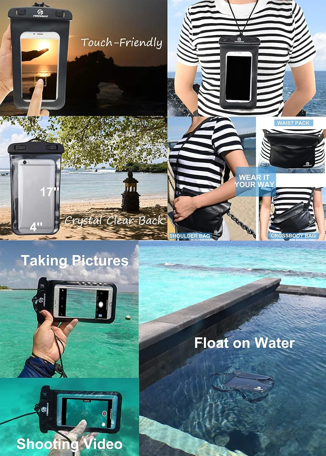 Waterproof Dry Bags Set Of 3 Dry Bag With 2 Zip Lock Seals & Detachable Shoulder Strap, Waist Pouch & Phone Case - Can Be Submerged Into Water - For Swimming (Navy Blue(Window), 10L)