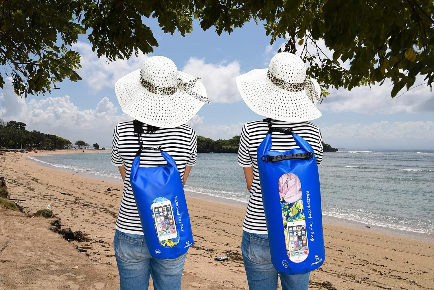 Waterproof Dry Bags Set Of 3 Dry Bag With 2 Zip Lock Seals & Detachable Shoulder Strap, Waist Pouch & Phone Case - Can Be Submerged Into Water - For Swimming (Navy Blue(Window), 10L)