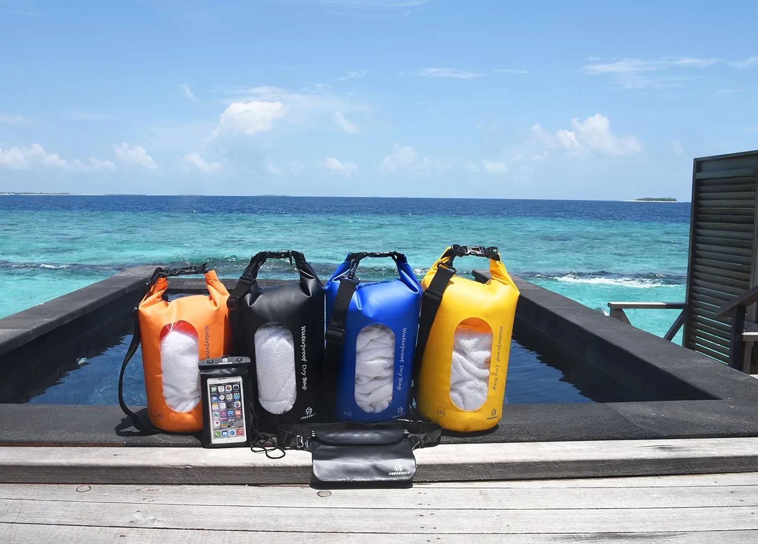 Waterproof Dry Bags Set Of 3 Dry Bag With 2 Zip Lock Seals & Detachable Shoulder Strap, Waist Pouch & Phone Case - Can Be Submerged Into Water - For Swimming (Navy Blue(Window), 10L)